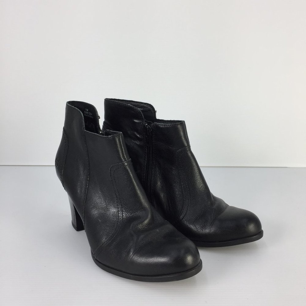 Born Claire Black Leather Ankle Heeled Boots
